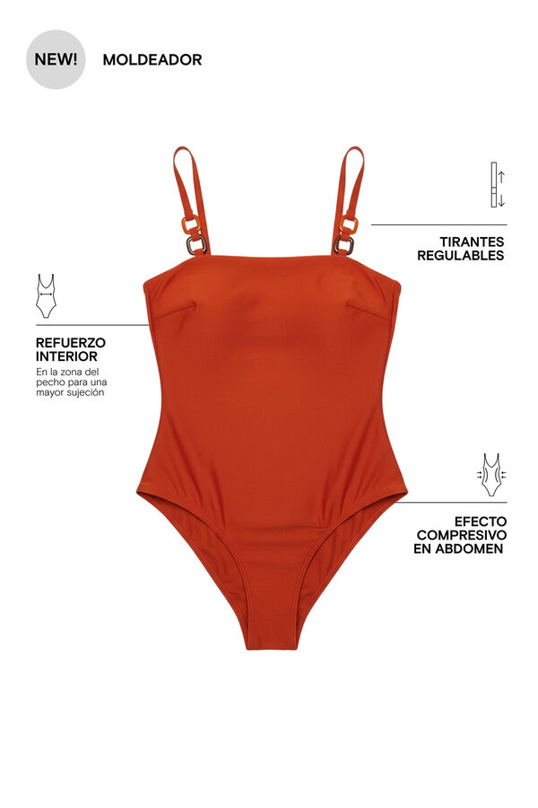 Women'secret Orange shaping straight neckline swimwear red