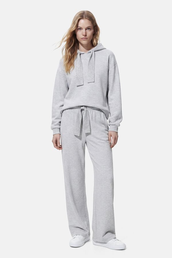 Pieces Sweatshirt com capuz e detalhe de lurex cinzento