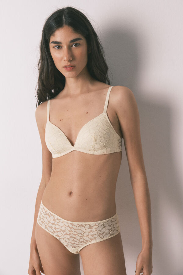 Women'secret Beige lace wide Brazilian panty nude