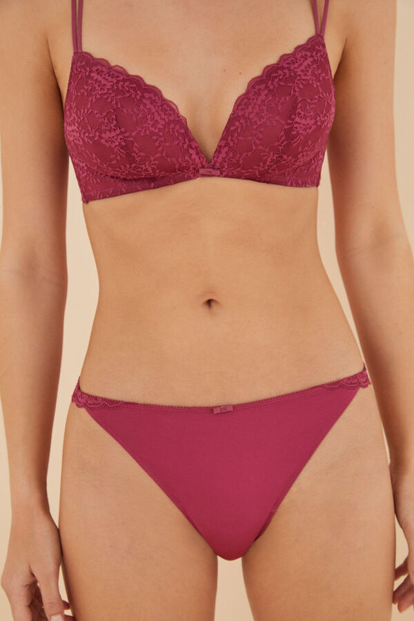 Womensecret Maroon lace and microfibre tanga pink