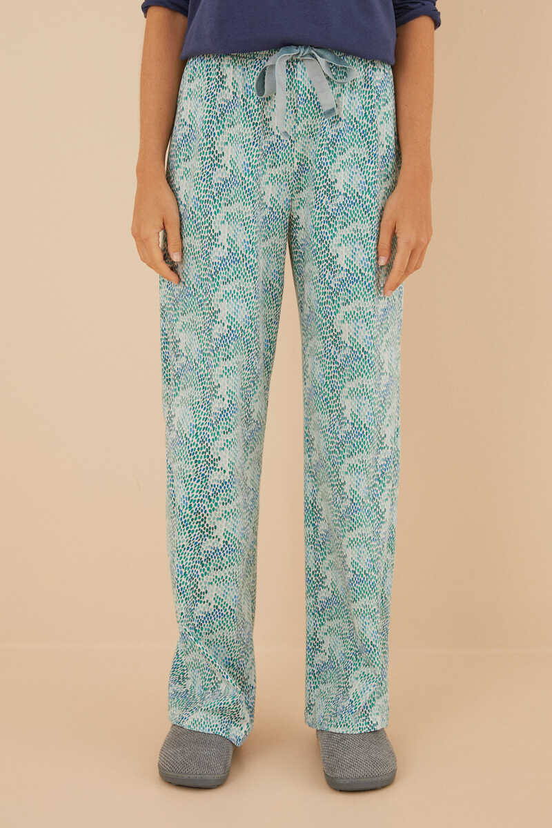 Womensecret Long 100% cotton pyjama bottoms with a Moniquilla dotted print green