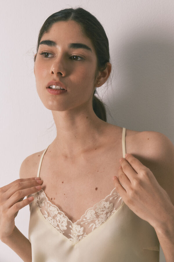 Women'secret Yellow satin and lace short nightgown yellow