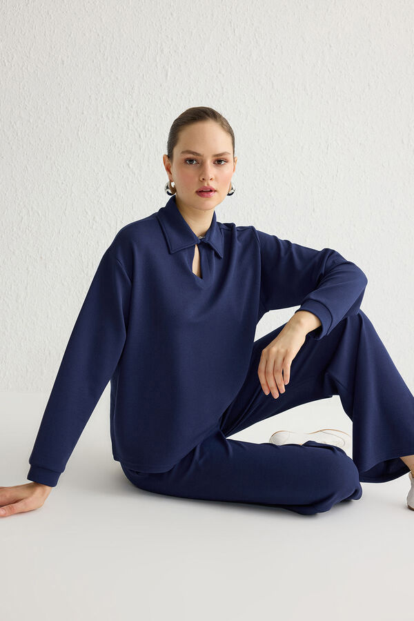 Trendyol Conjunto top y pantal&oacute;n con cuello polo Azul&nbsp;&nbsp; azul