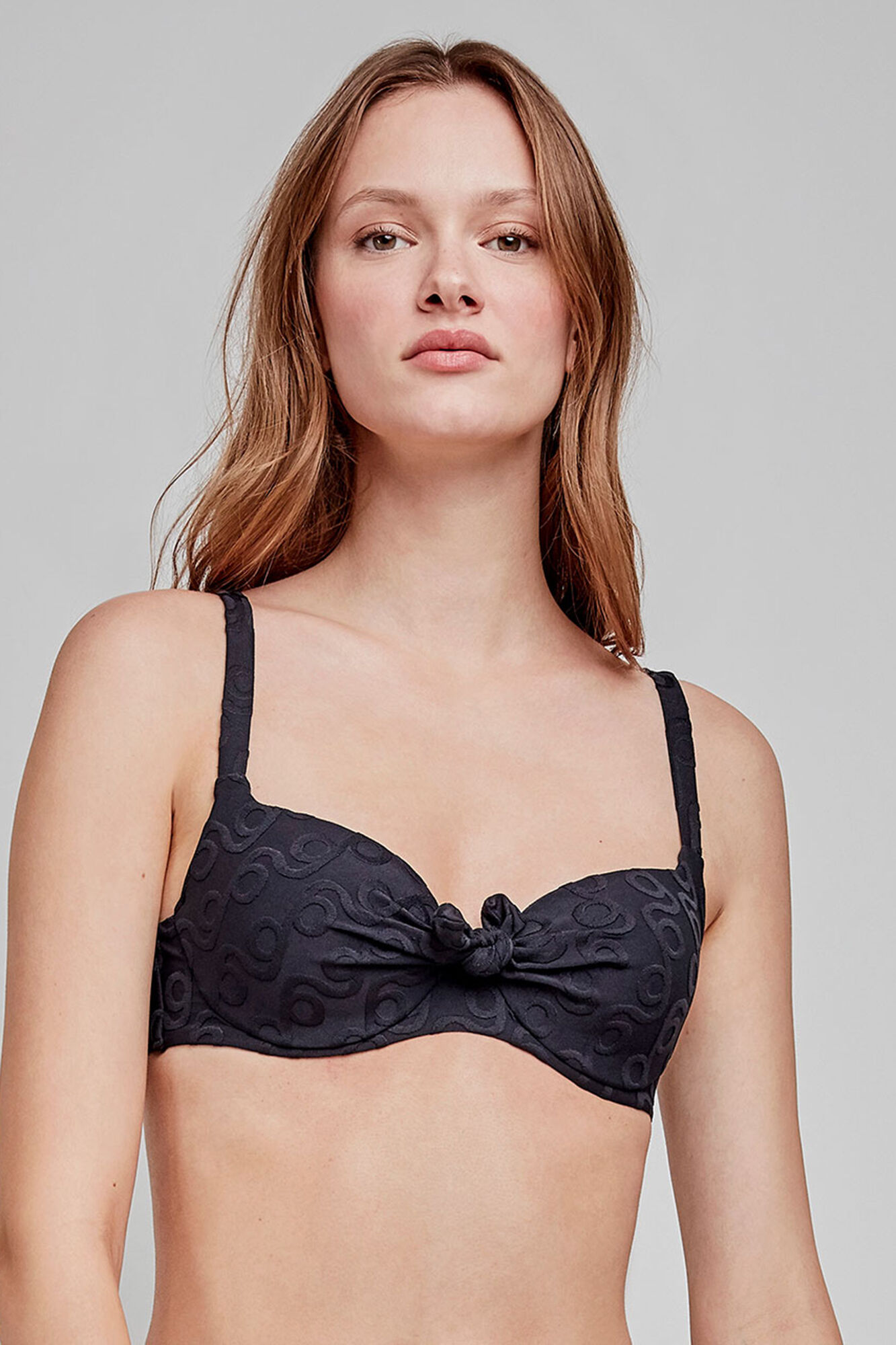 Gisela Beige geometric print capacity bikini top