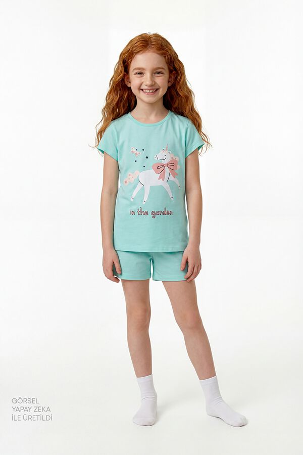 Penti Lot de 2 pyjamas courts enfant licorne vert