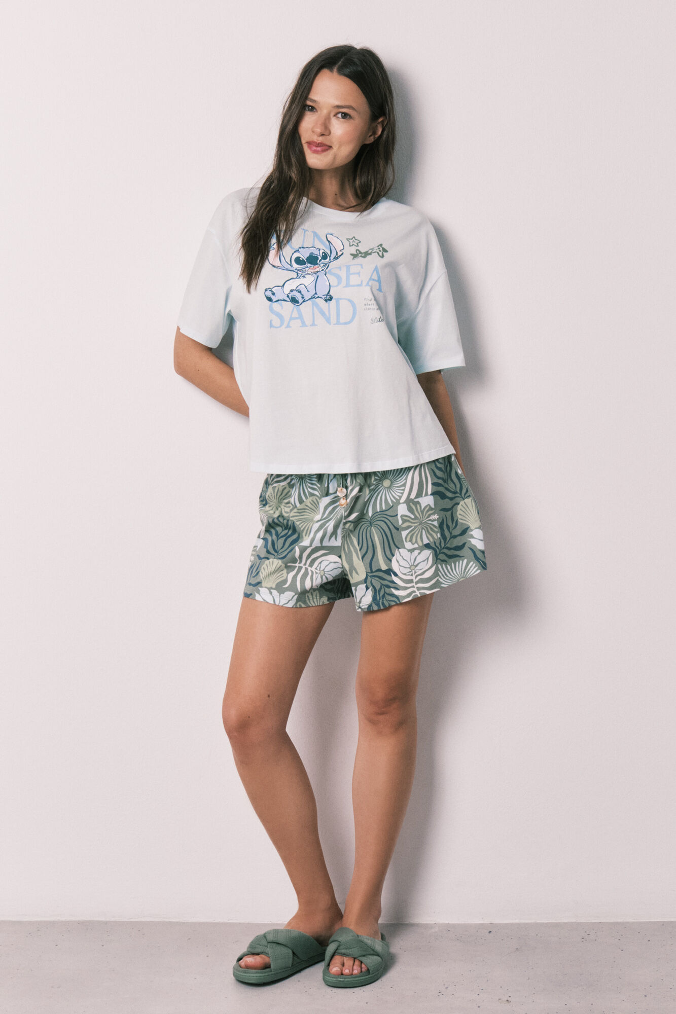 Women'secret Pijama corto manga corta Stitch azul