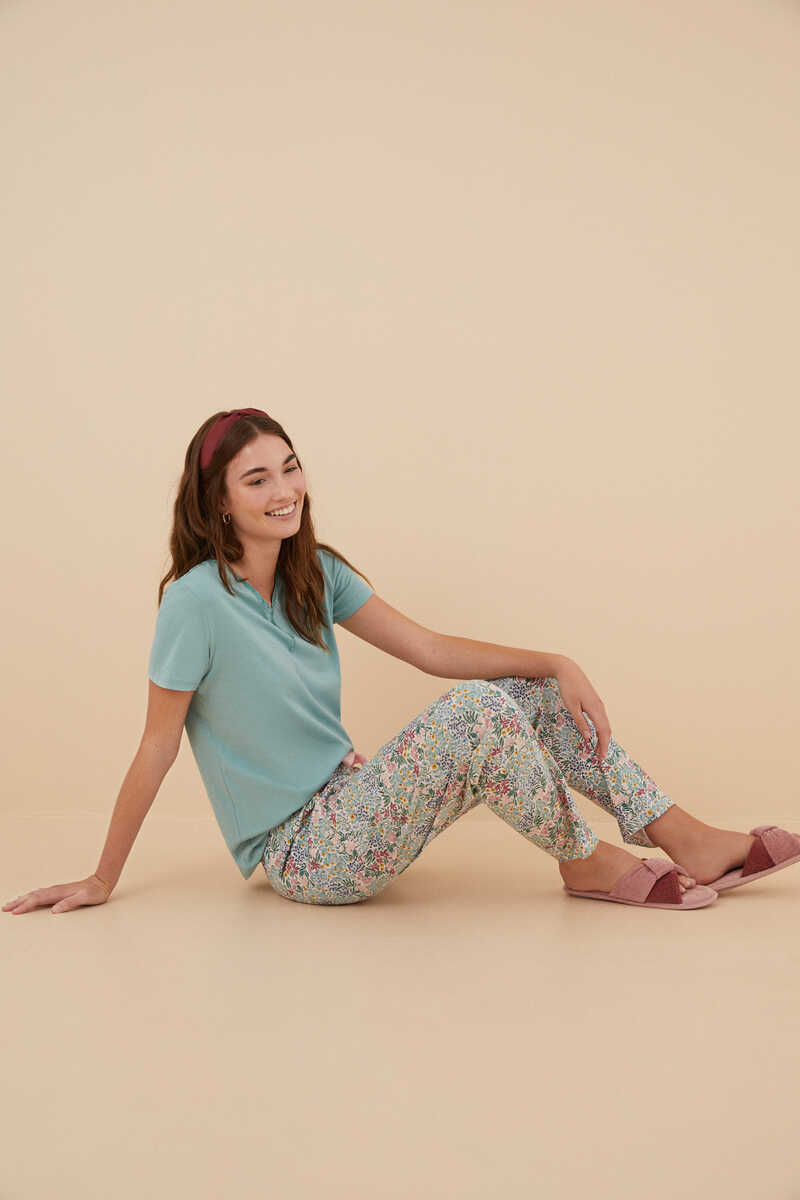 Womensecret Long 100% cotton pyjama bottoms with a Moniquilla floral print printed
