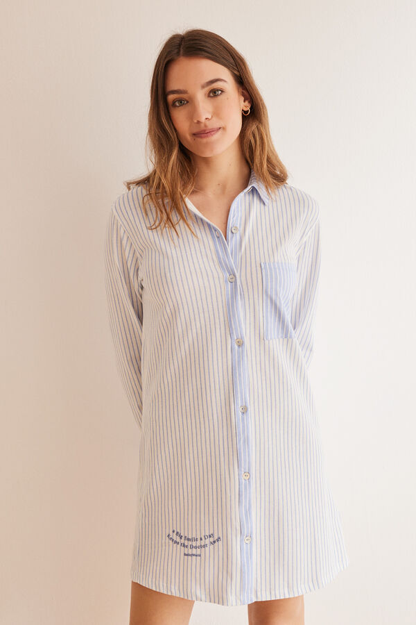 Womensecret Pyjama Hemdlook Streifen 100 % Baumwolle SmileyWorld ® Blau