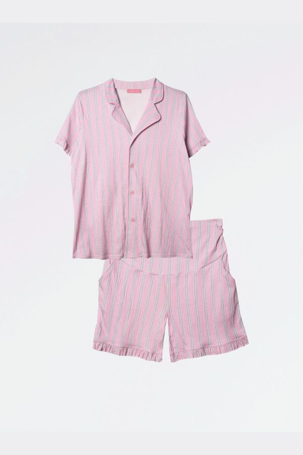 Ohma Gingham print maternity pyjamas pack pink