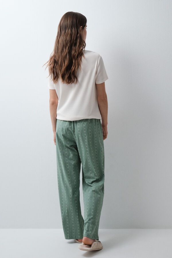 Women'secret Green cotton floral long trousers green