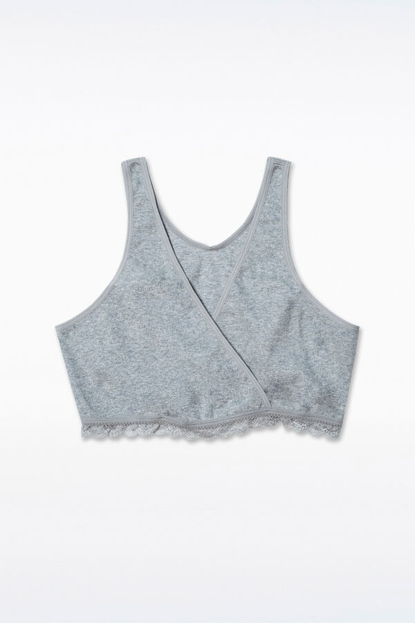 Ohma! Sutiã de amamentação cruzado com nervuras cinzento