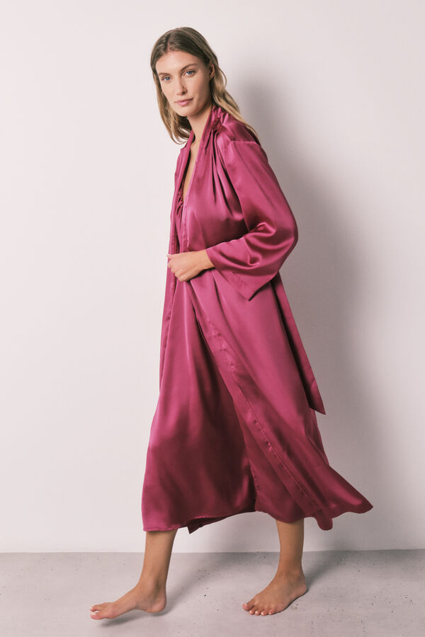 Women'secret Bata larga satinada fruncidos rosa
