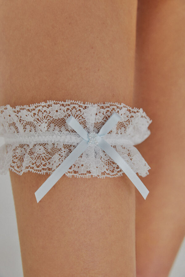 Womensecret White embroidered garter with tie bézs