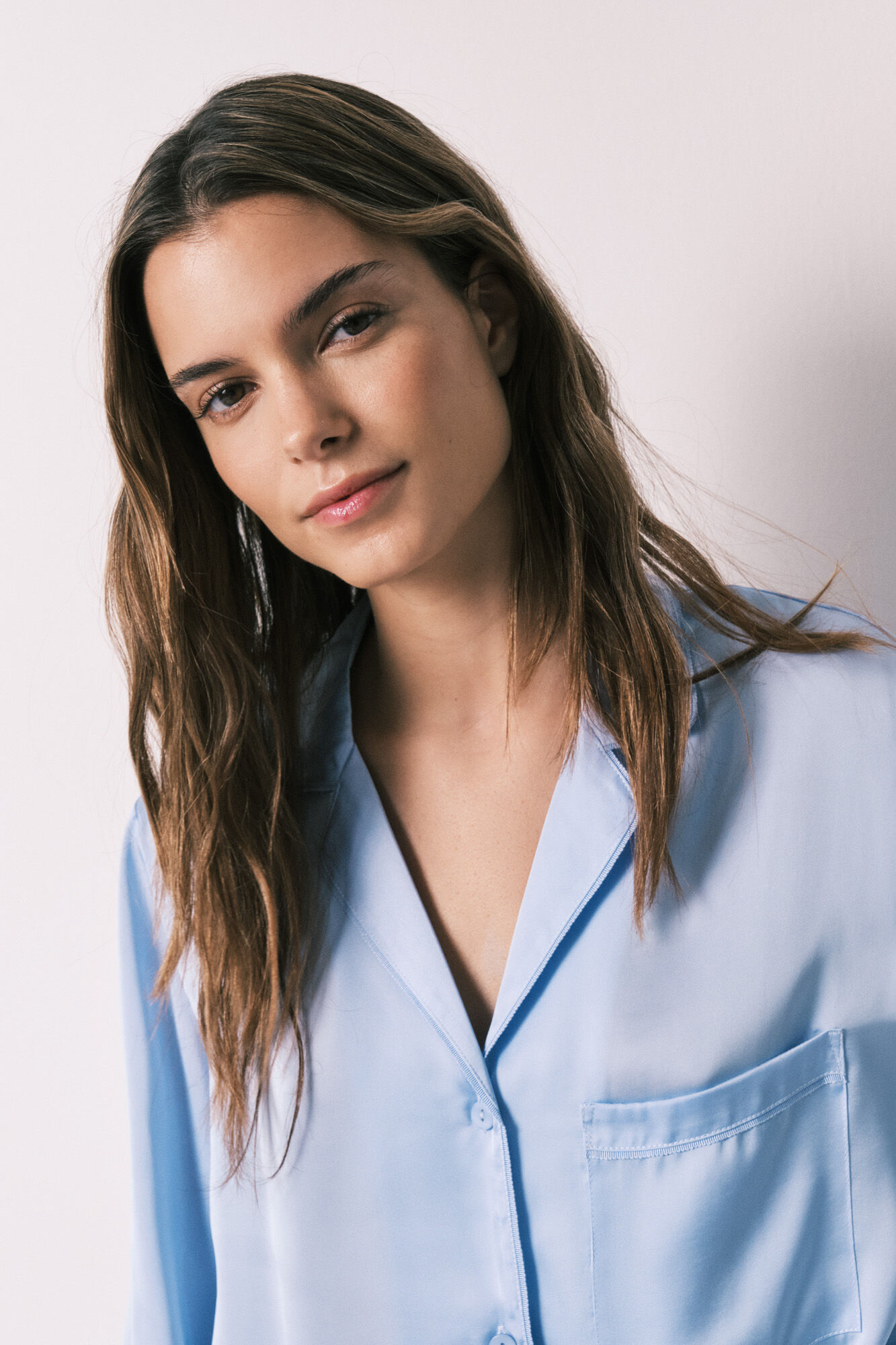 Women'secret Pijama camisero largo sat&eacute;n azul