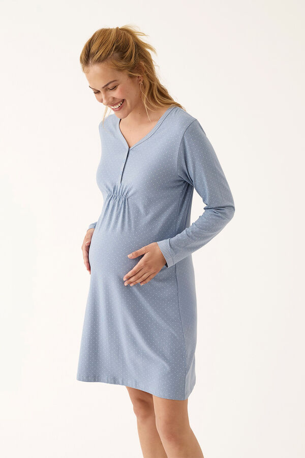 Promise Long sleeve polka-dots maternity nightgown blue