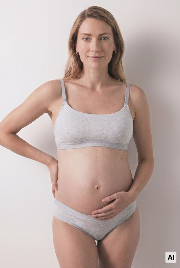 Women'secret Grey ribbed cotton maternity bra grey
