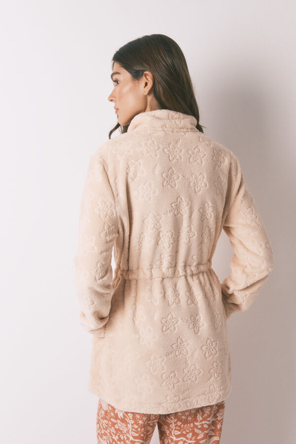 Women'secret Robe de chambre midi en polaire fleurie orange rouge