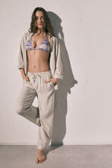 Women'secret Bele dugačke pantalone od lana Braon