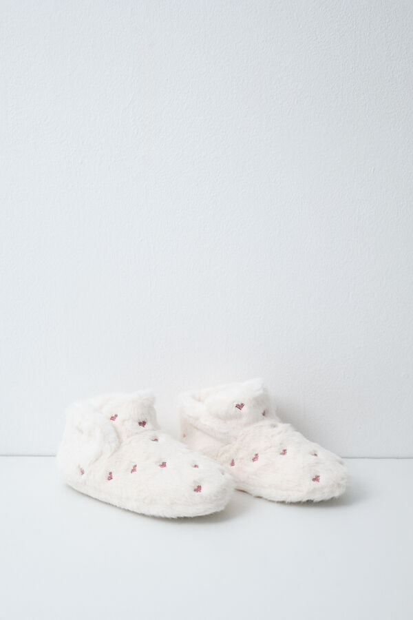 Women'secret Heart faux fur boot slippers beige