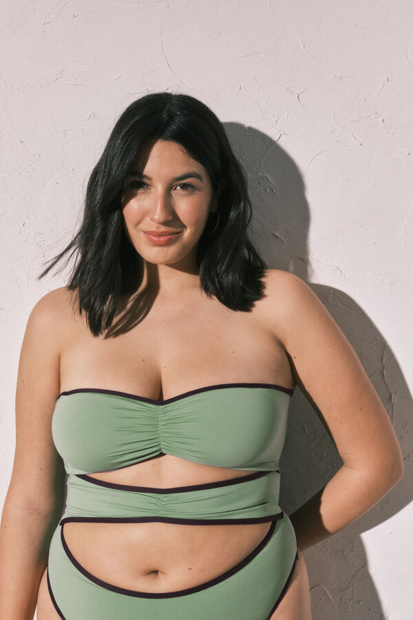 Women'secret Green bandeau front slits swimwear green