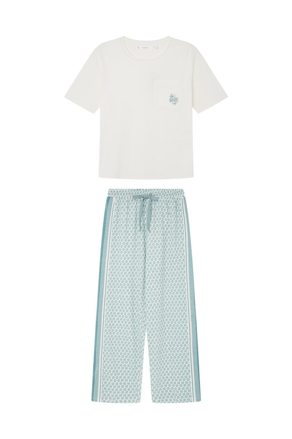 Womensecret Pyjama 100 % coton pantacourt imprimé géométrique beige