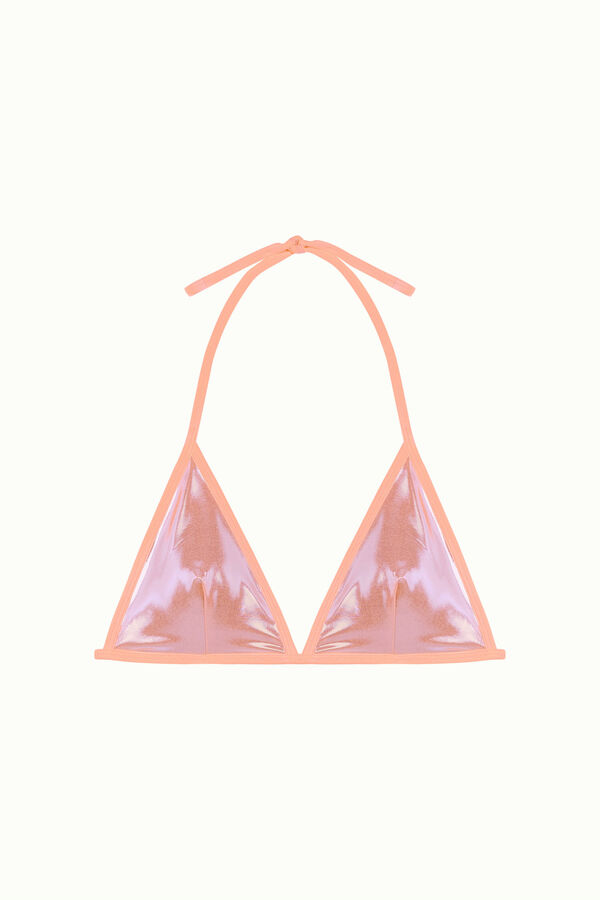 Cotton Sail Top bikini triangular metalizado rosa