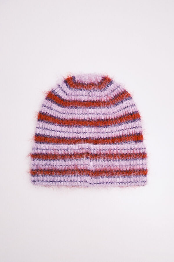 HI&BYE Bonnet en maille &agrave; rayures violet rose