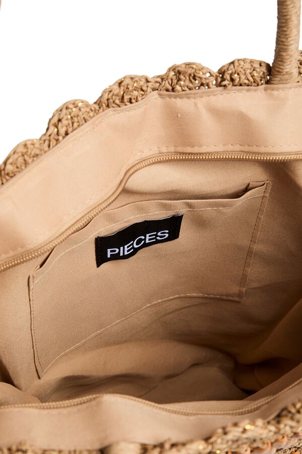 Pieces Shopper aus Papierstroh mit Rei&szlig;verschluss Nude