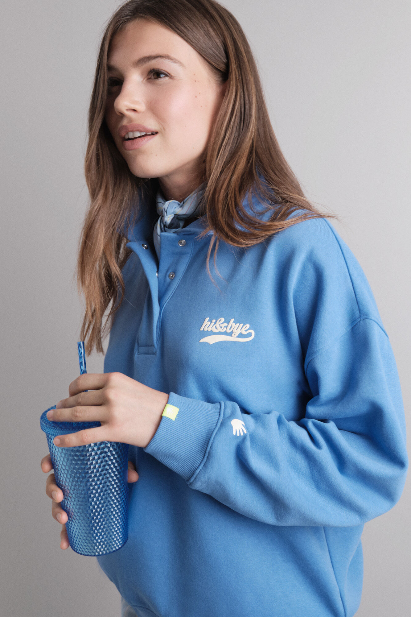 HI&BYE Blue plush polo shirt sweatshirt 