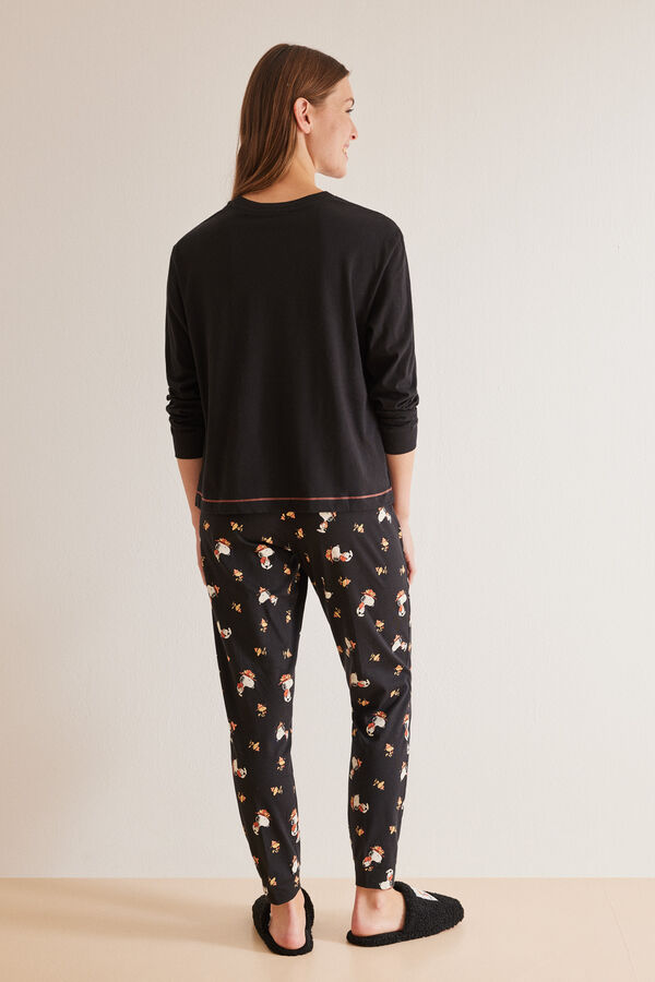 Womensecret Snoopy-mintás fekete pizsama, 100% pamutból. szürke
