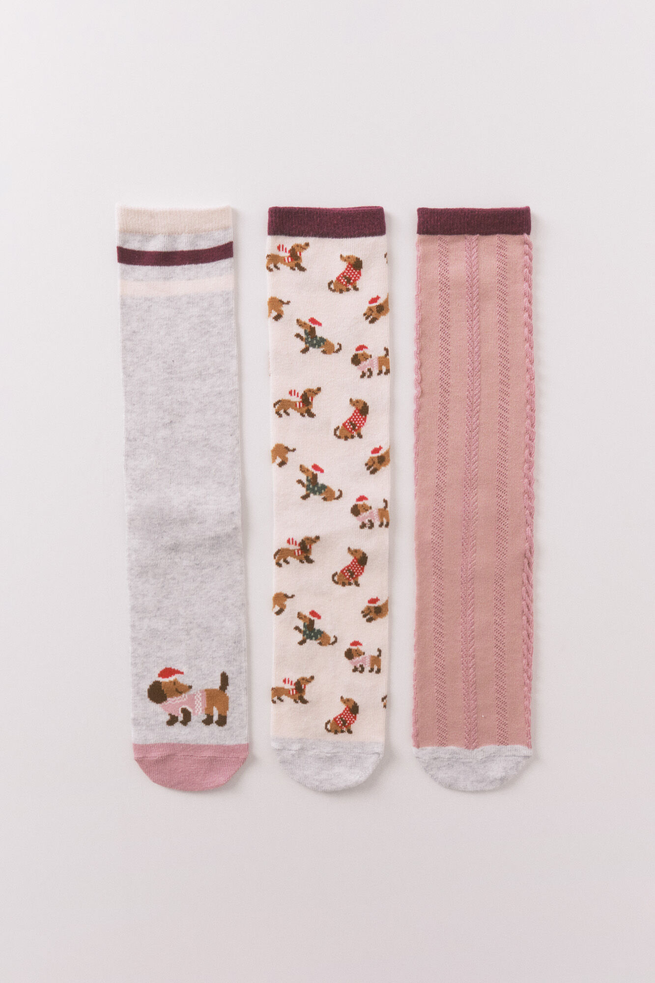 Women'secret Pack of 3 long cotton socks with sausage dogs 