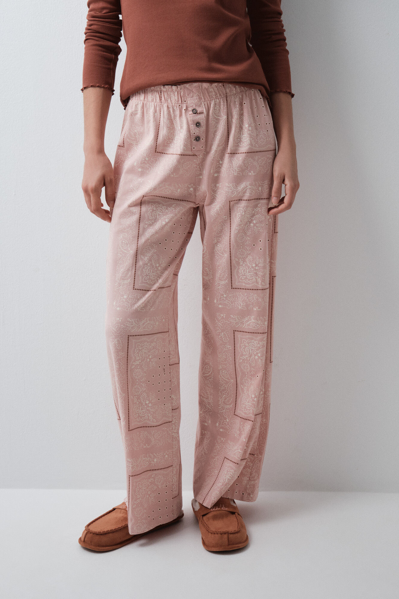 Women'secret Cal&ccedil;a comprida de algod&atilde;o bandana rosa