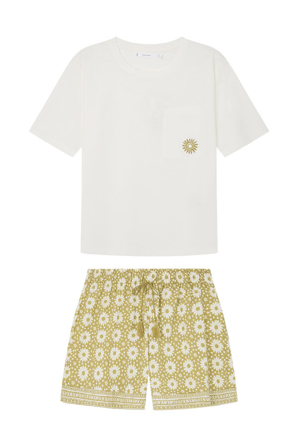 Womensecret 100% cotton floral pyjama shorts beige