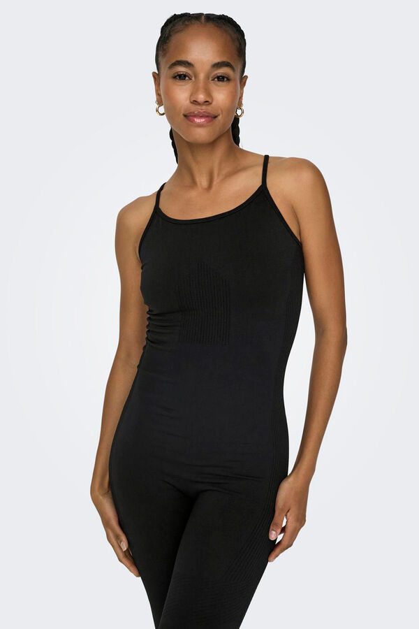 Womensecret Mono seamless negro tirantes canalé negro