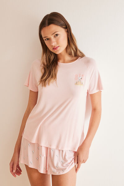 Womensecret Pyjama court Snoopy rose soft touch rose