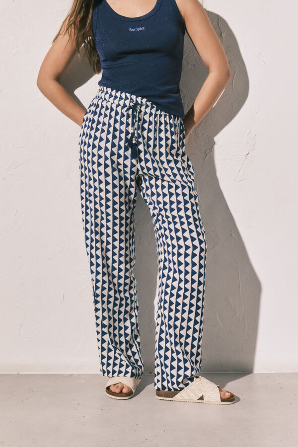 Women'secret Blue geometric print long trousers blue