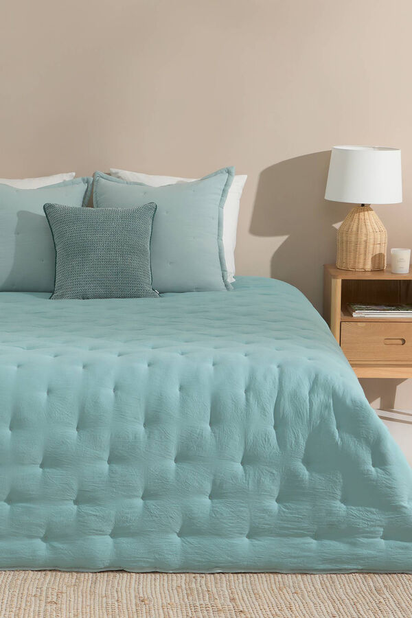 Textura Edred&oacute;n liso reversible. Cama 150-160 cm. turquesa
