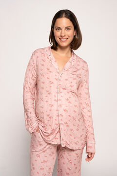 Womensecret Classic long-sleeved maternity pyjamas with stripes and floral print pink
