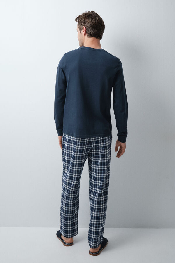 Women'secret Navy blue cotton plaid long pyjamas blue