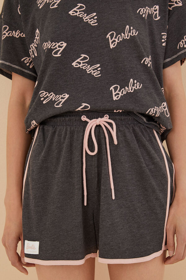 Womensecret Barbie-mintás, szürke rövid pizsama, 100% pamutból szürke