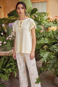 Womensecret Pyjama 100 % coton fleurs jaune imprimé