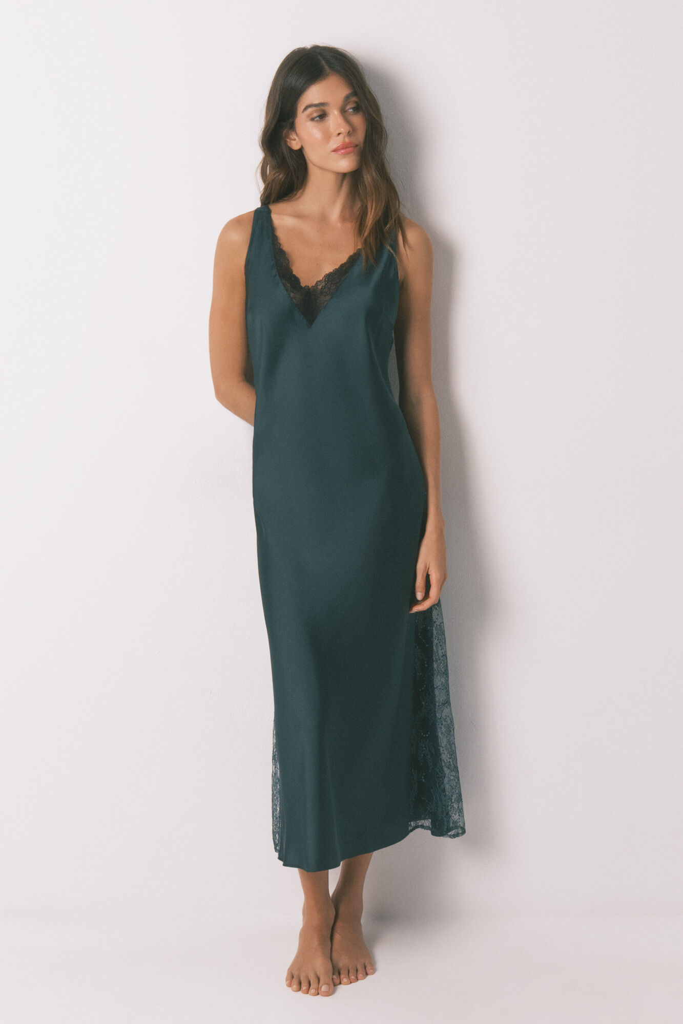 Women'secret Long green satin nightgown