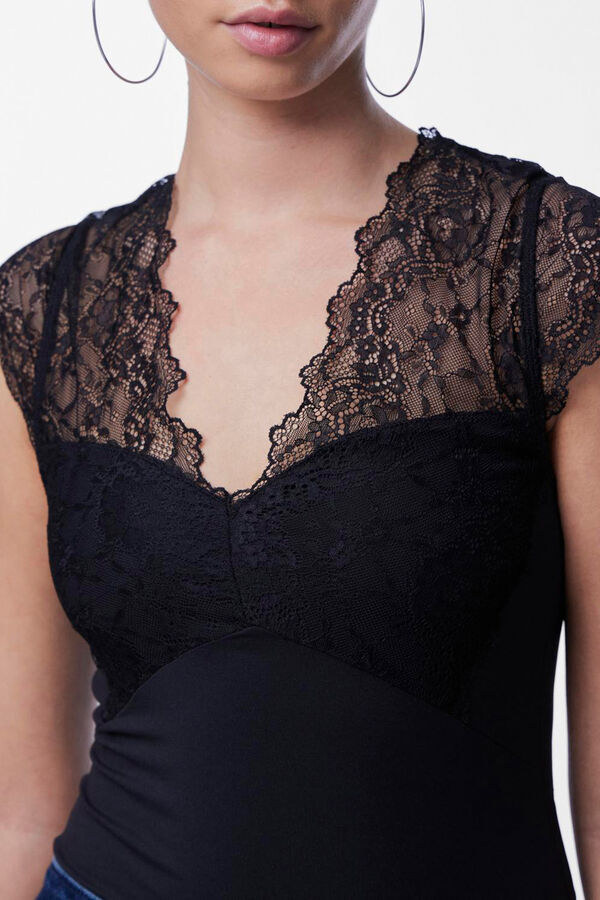 Womensecret Stretch bodysuit with lace black