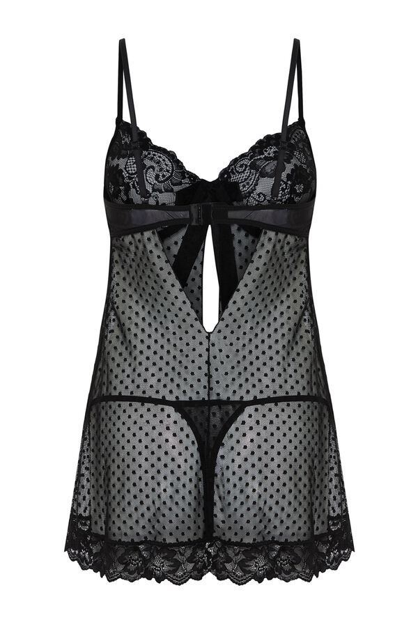 Trendyol Camis&oacute;n picard&iacute;as encaje con tanga negro