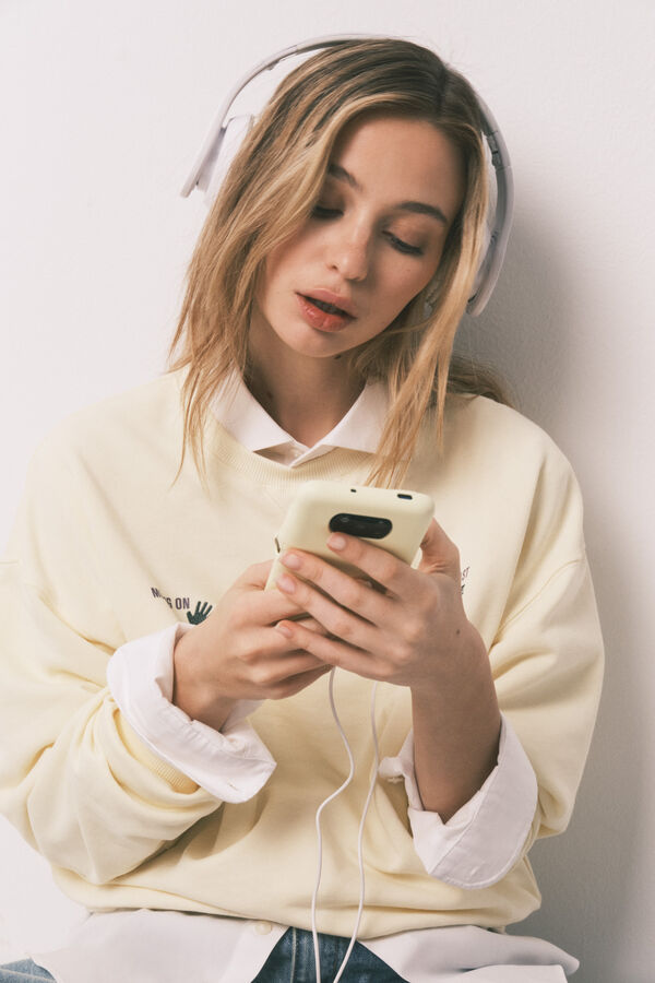 HI&BYE Yellow cotton terry short plain sweatshirt printed