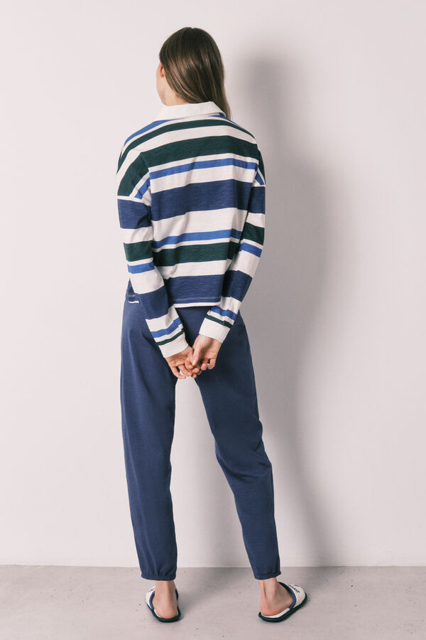 Women'secret Cotton striped polo long pyjamas Hello Kitty blue