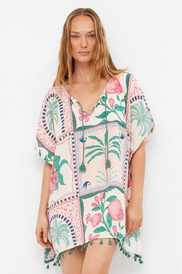 Gisela Caft&aacute;n estampado tropical blanco