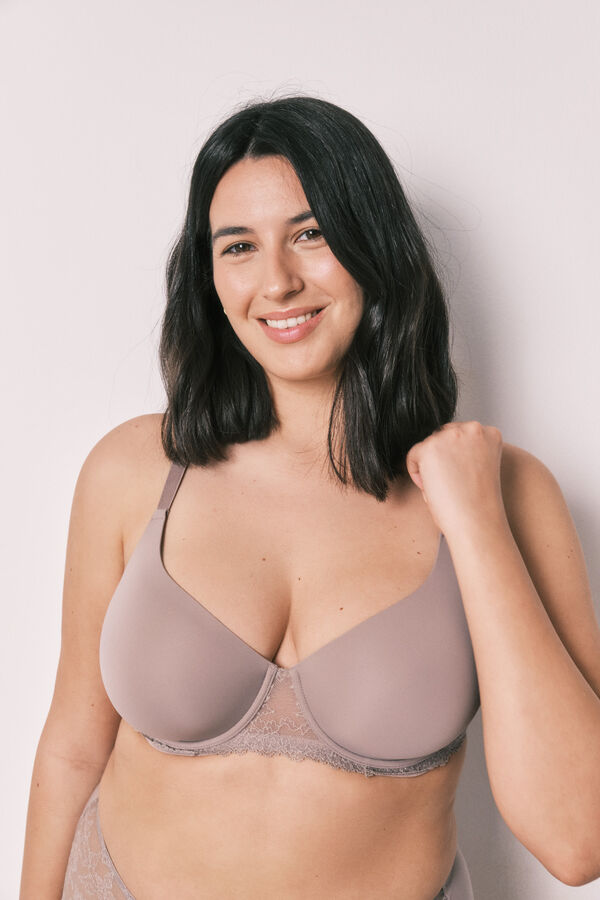 Women'secret Sujetador cl&aacute;sico microfibra y encaje beige BEAUTIFUL nude