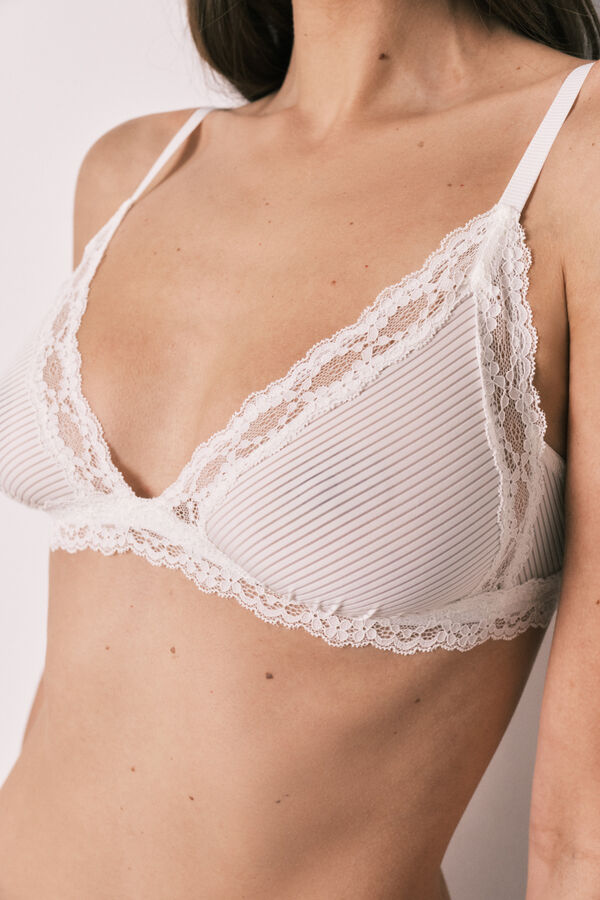 Women'secret Beli mikrofiber i čipkasti trouglasti grudnjak NATURAL Braon