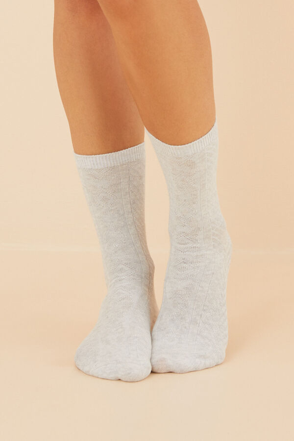 Calcetines largos de algodón con puntos grises, Accesorios para mujer